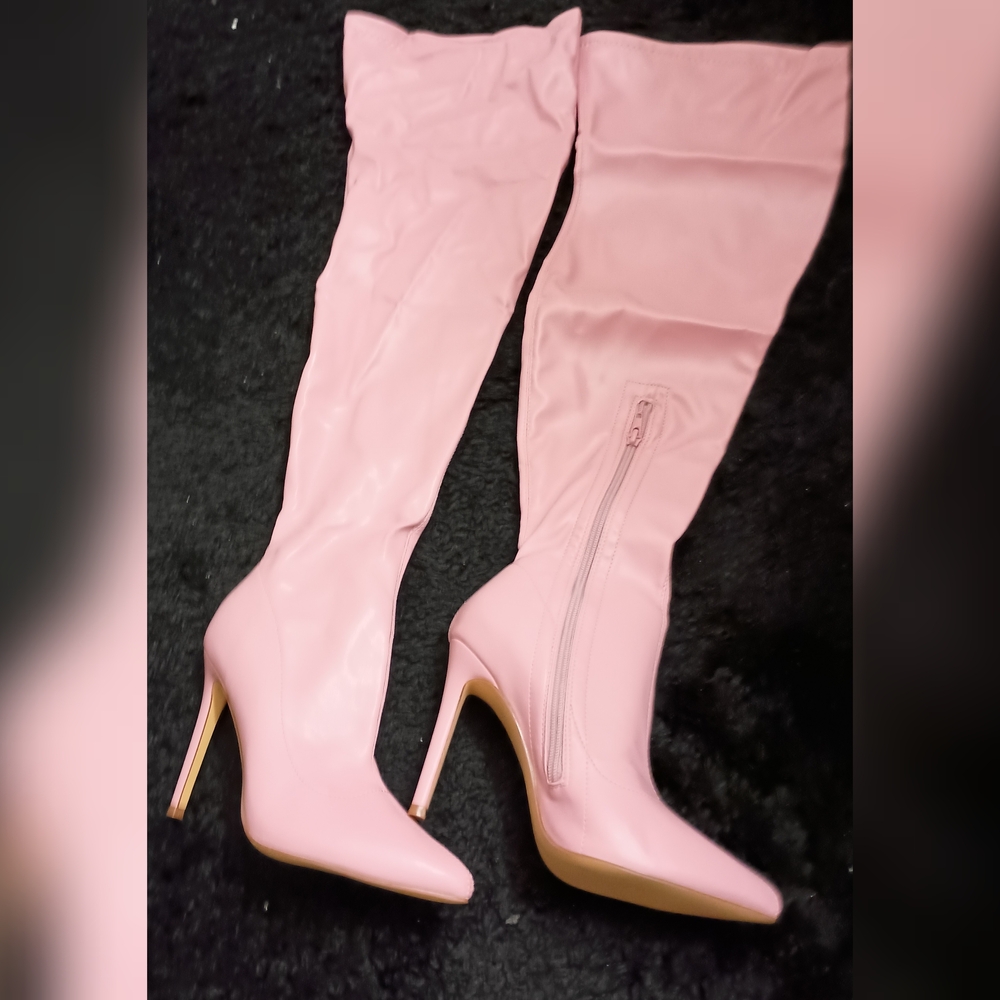 Pink Leather Over-the-Knee Boots